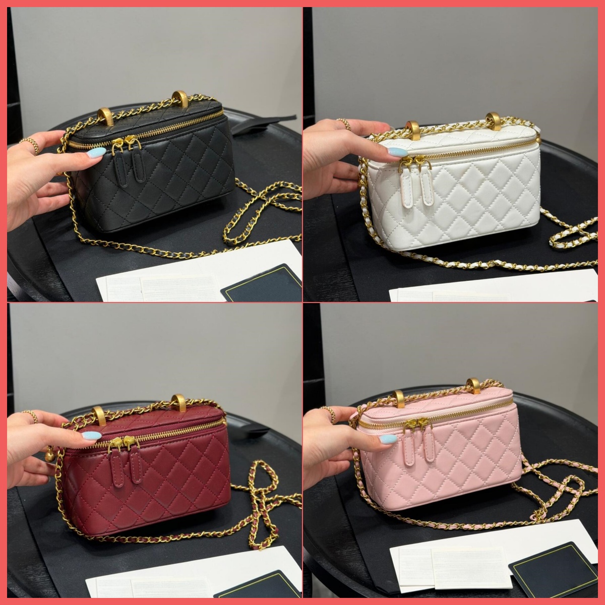 Women CC bag Designer Luxury Vanity Makeup Bag Parisian Chic Quilted Leather Crossbody Purse Adjustable Double Ball Chain Small Cosmetic Case