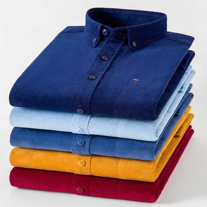 6XL Men's Casual Shirts 7XL Cotton Corduroy Shirt Mens Long Sleeve Casual Regular Fit Soft Comfortable Pocket Dress Shirts For Male Blouse Clot