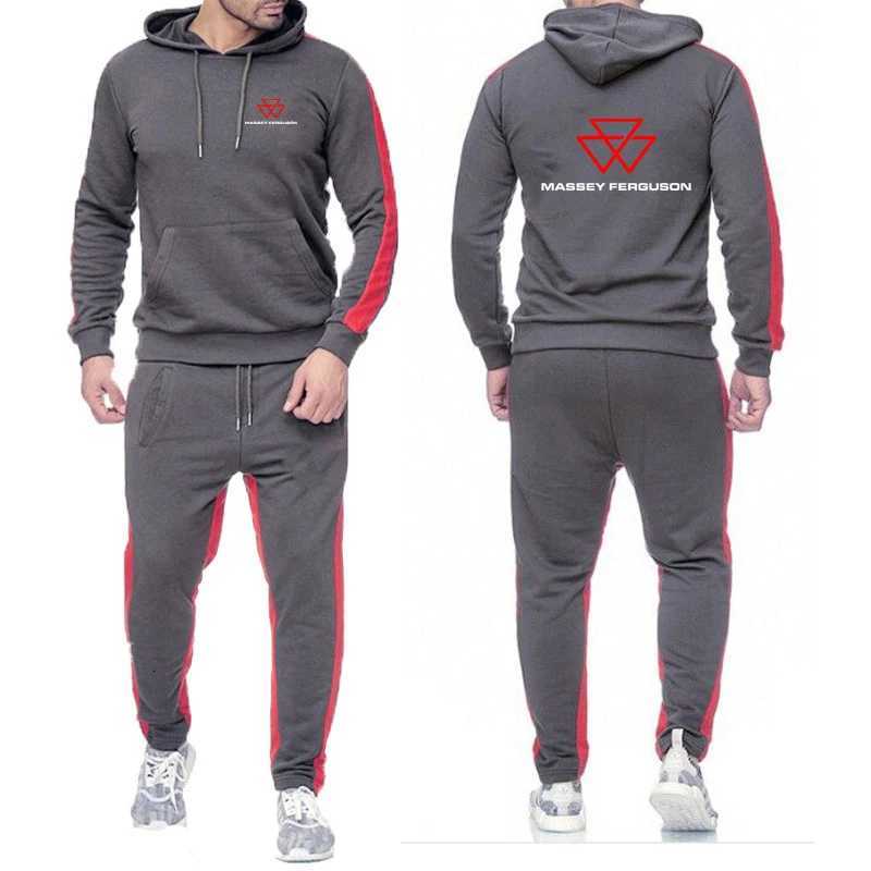 Ferguson Massey Men's Tracksuits 2024 Men's New Solid Color Hoodie Print Warmer Harajuku Pullover Hooded Sweatshirts Tops + Sweatpants Sui