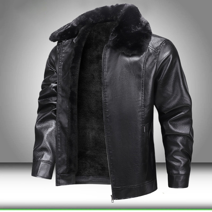 Fur Collar Men Faux Leather Jacket Winter Fleece Lined Biker Jackets Fashion Motorcycle Coat Outwear Casual Streetwear 260908