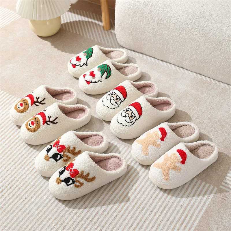 Couple Winter Christmas Cotton Slippers Women Men Non-Slip Soft Sole Indoor Shoes Warm Home Slippers Ladies Gents Holiday Casual T260922