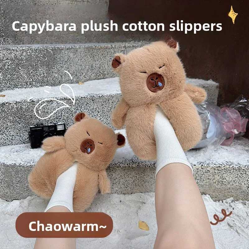 Cute Capybara Cotton Slippers Women Autumn Winter Indoor Soft Sole Warm Fur Slides Woman Comfort Non Slip Home Slippers Female T260922