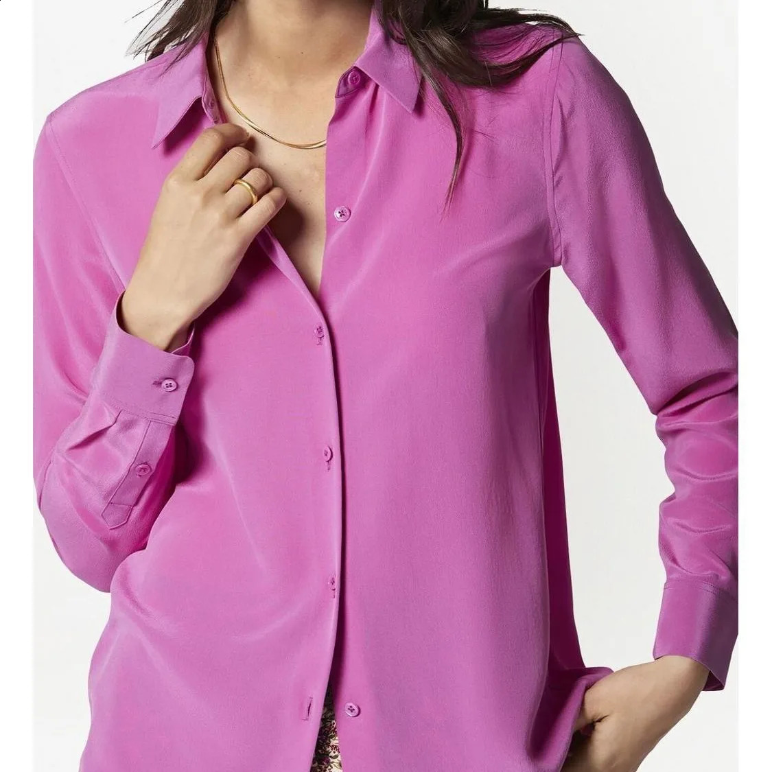 Women High-end Classic Solid Color 100% Silk T-Shirts Silky Sand Washed Mulberry Silk Long Sleeve Blouses Elegant Tops 260921