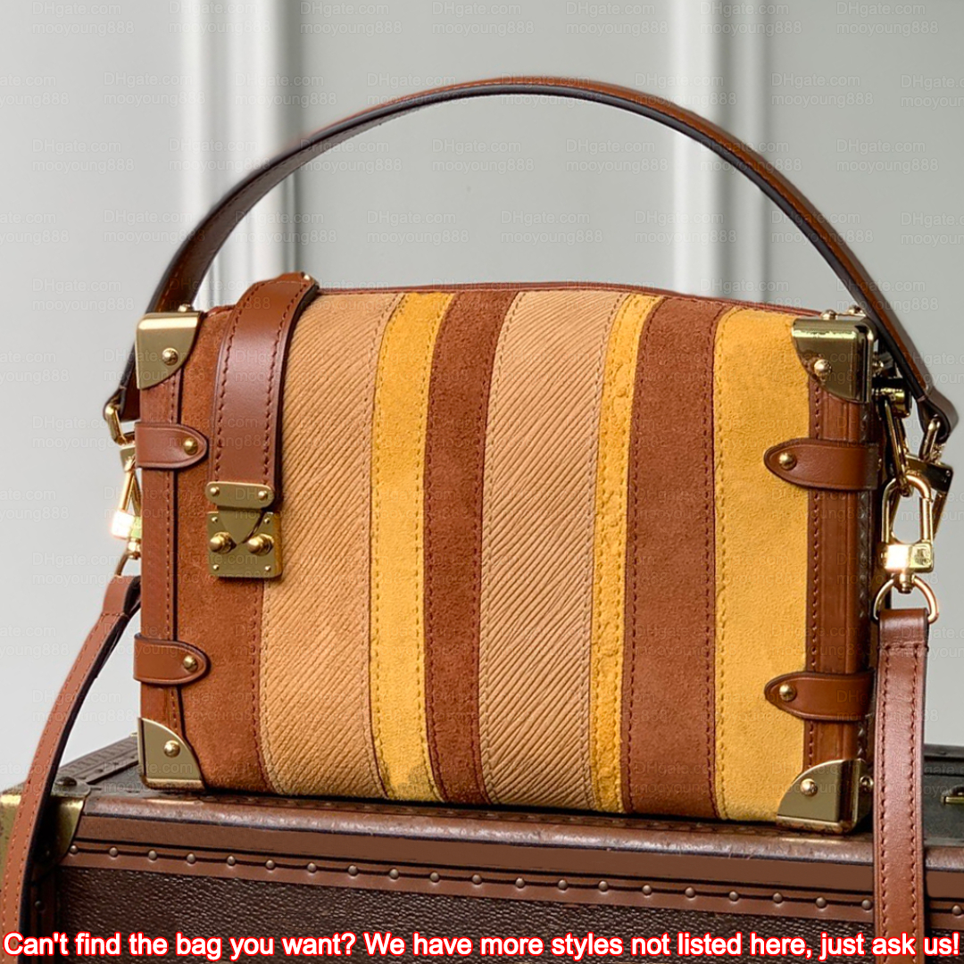 12A Upgrade Mirror Quality Designer Side Trunk Bag for Women 23.5cm Medium Patchwork Suede Leather Handbag Luxury Shoulder Bag Brown Crossbody Purse
