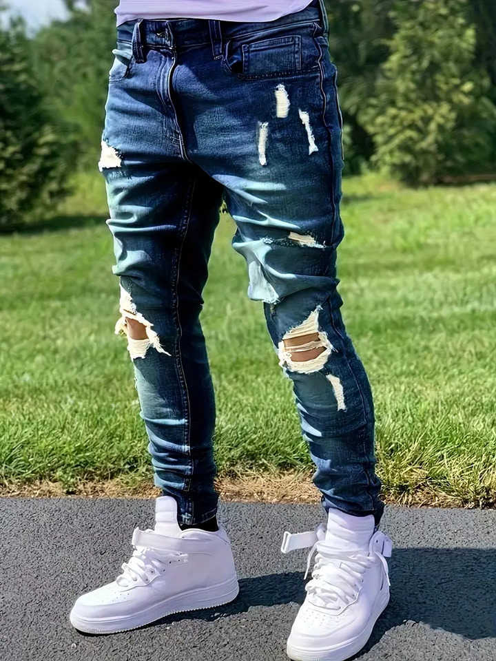 Men's Men's Jeans Distressed Stretch Denim Jeans Street Style Ripped Detail Comfortable Versatile All Seasons Everyday Fashion T260922