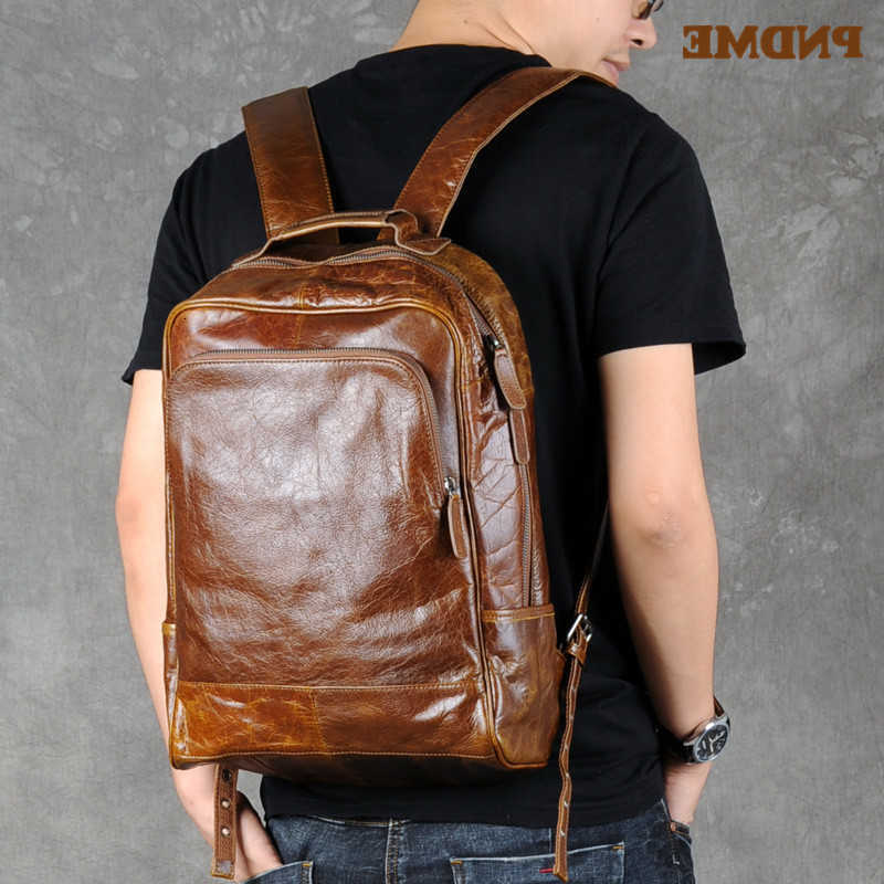 fashion PNDME Backpack vintage Style genuine leather men's backpack business real cowhide laptop backpack travel large capacity bookbag H260922