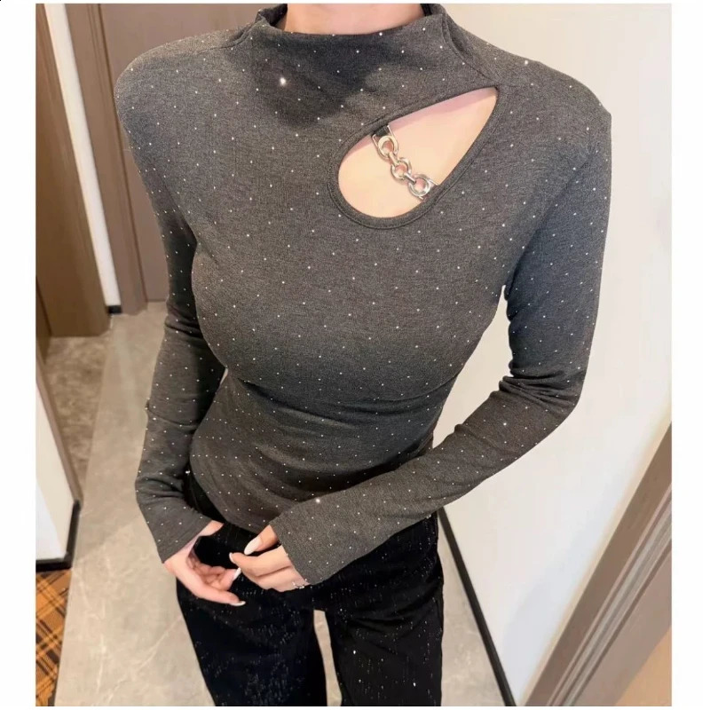 Sexy Hollow Out Slim Long Sleeve Simplicity Pullovers Women Clothing Solid Korean T Shirt Tops Fashion Elegant Spring Autumn 260921