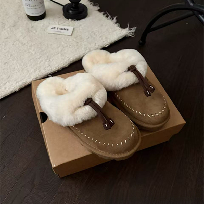Designer 2026 new Women Drawstring Fur Snow Boots Fluffy Wool Cuff Warm Lined Suede Winter Boots Thick Non slip Sole Casual Ankle Shoes