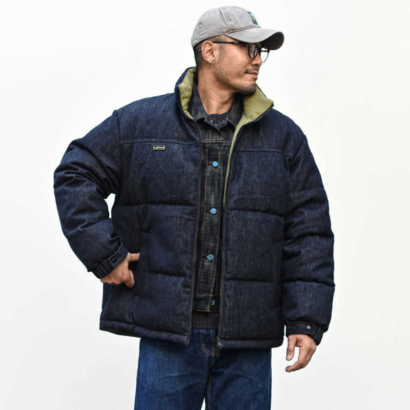 Zhan Men's Down Parkas Sauce Men's Down Coats Denim Down Jacket White Duck Down Thickened Reversible Jacket for Winter Loose Fit C260922