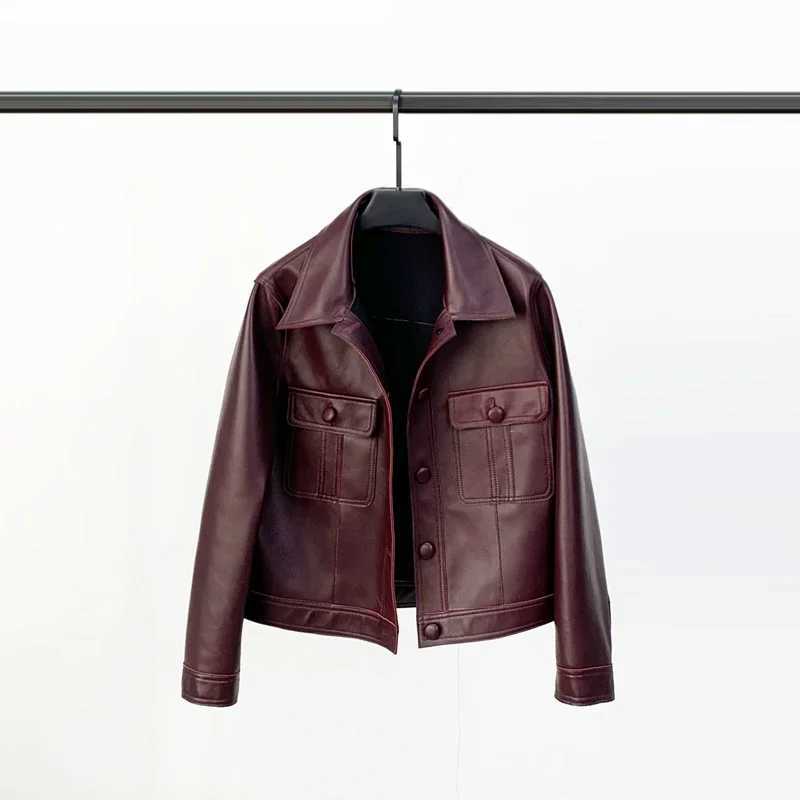 Leather Tajiyane Genuine Jacket Women Square Collar Sheepskin Leather Jackets for Women 2023 Single-breasted Slim Leather Coat C260921