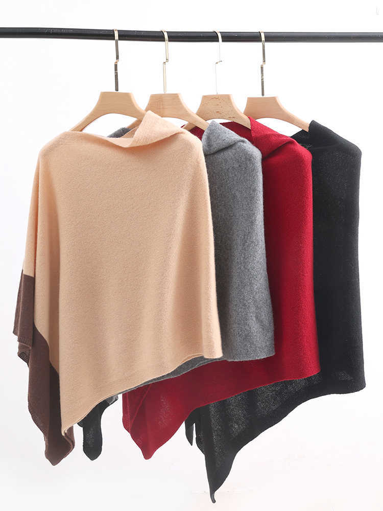 100% Women's Wool Irregular Cape Pullover Shawl Low Neck Sun Protection Shirt Spring And Summer Loose Knit Top S2609228T2Y