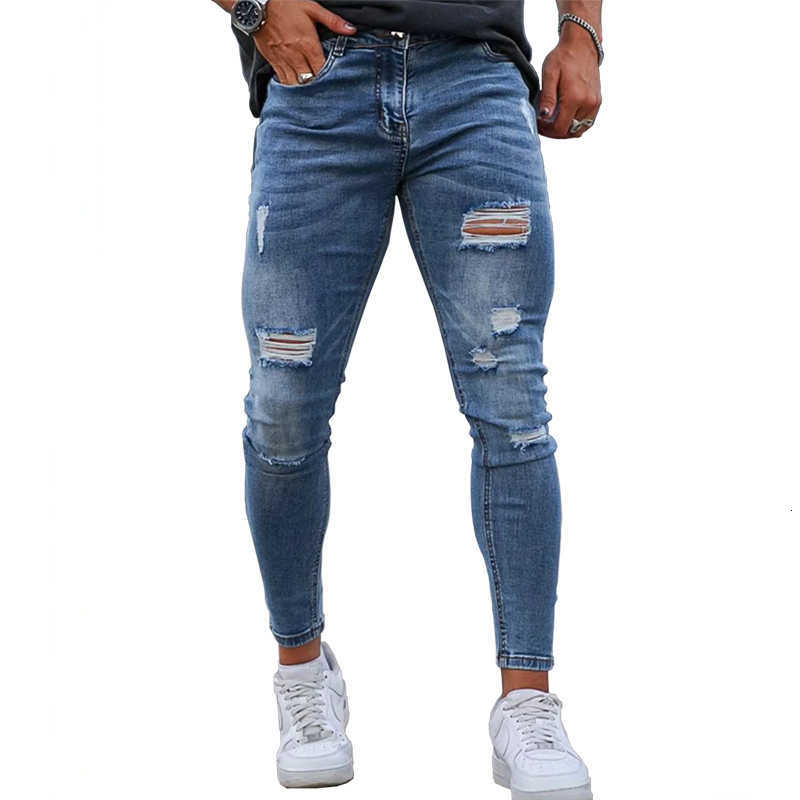 Jeans Men's Men's Dropship Custom Label High Quality Y2K Zipper Ripped Skinny Denim Jeans Pants for Men Streetwear Clothing T260922