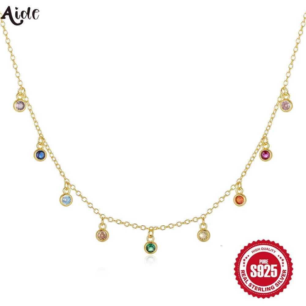 Pendant Necklaces Aide 925 Sterling Silver French Elegant Round Fine Versatile Colors Zirconium Women's Necklace Exquisite Choker Chains Jewelr