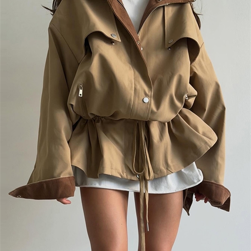 Zipper Turndown Collar Solid Women Coat Full Sleeve Pockets Loose Single Breasted Lady 2026 Autumn Fashion Casual Female Jacket 260921