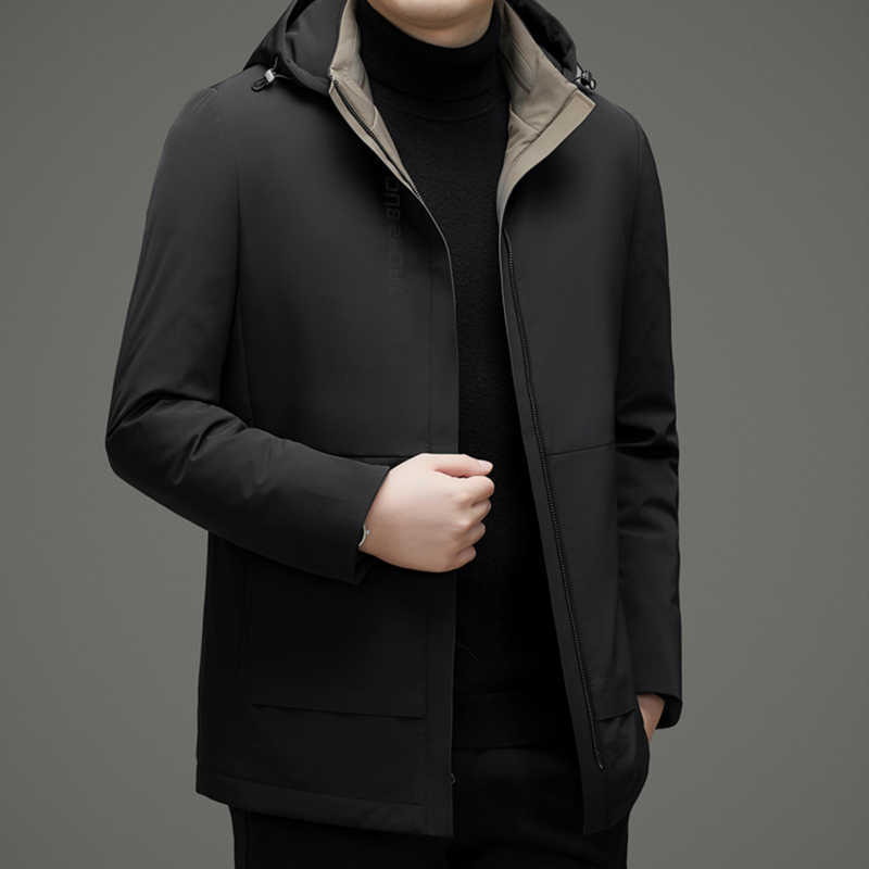 Down Parkas Casual Winter Men's Men's Hooded White Duck Down Jackets Loose Outdoor Wear Windproof Solid Warm Puffer Coat Business Down Pad