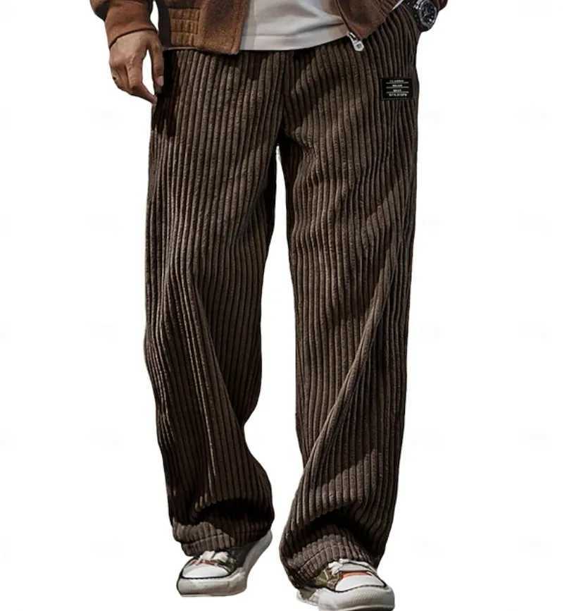 2026 Pantaloni da uomo a righe verticali retrò in velluto a coste Pantaloni tascabili casual Pantaloni larghi larghi Pantaloni sportivi dritti Outdo