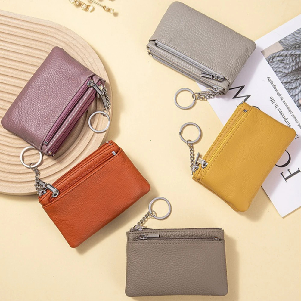 Geniune Leather Ladys Coin Purses Short Zipper Chain Wallets High Quality Card Holders Small Mini Key Women 260922