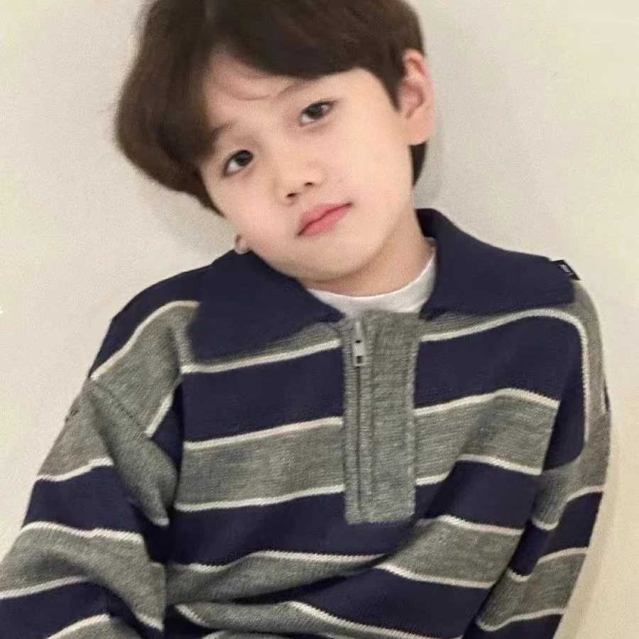 Korean Children's Clothing Boys' Pullover Knitted Sweater Polo Collar 2025 Fashion Boys' Sweater Autumn and Winter Clothing C260921