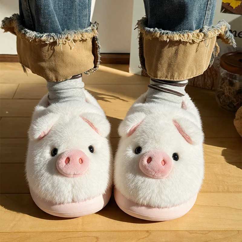 New Cute Cartoon Pig Indoor Fluffy Slippers For Women Winter House Shoes Warm Plush Thick Sole Female Home Cotton Slipper T260922F2CX