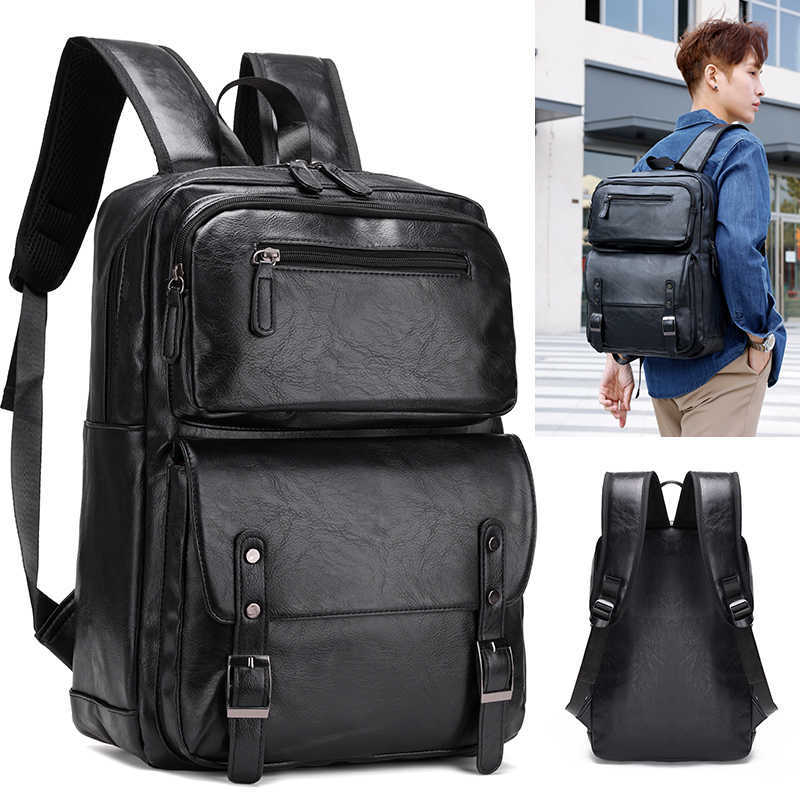 Backpack Backpack Style Fashion Men PU Leather Bagpack Laptop Backpacks Man'S Casual Back Bag Business Male Bag Leather Texture Travel Bags H26
