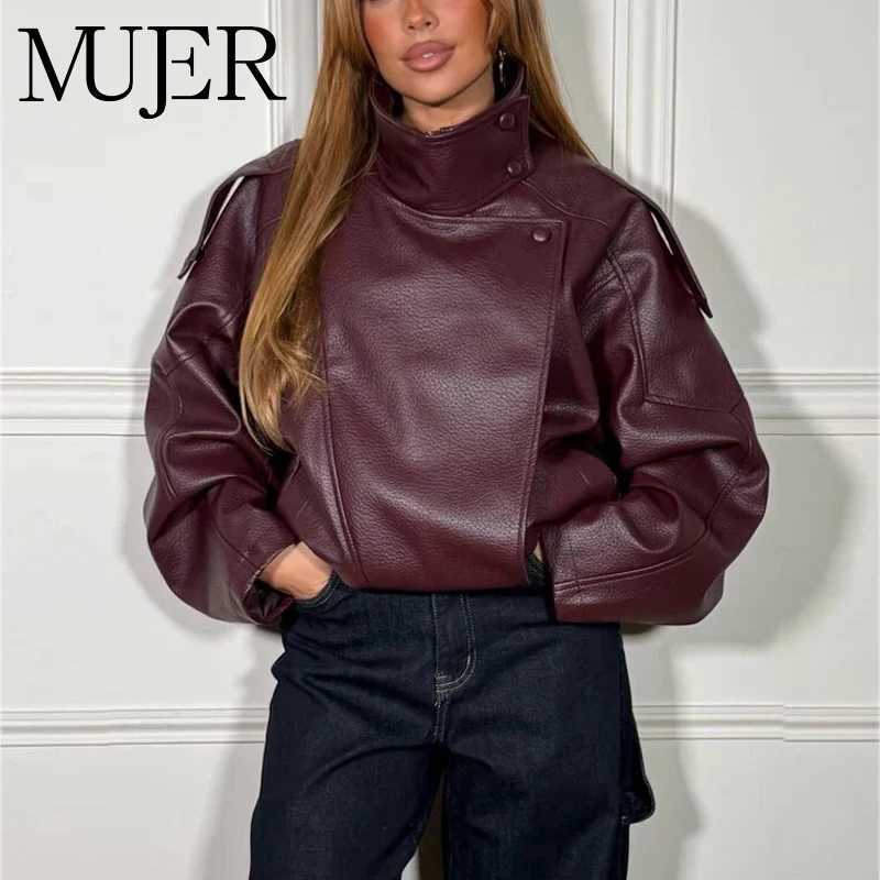 Faux Women's Leather Leather MUJER Faux Leather Jackets for Women Oversize Women's Bomber Jacket Fashion Winter Womens Coats Outerwears De