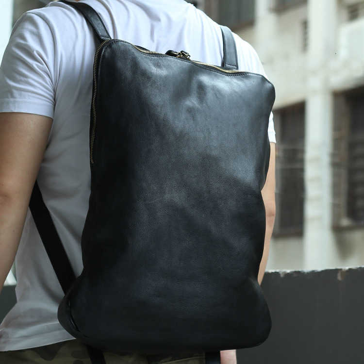 Vintage Backpack Style Leather Simple Style Travel Backpack Large Capacity First Layer Cowhide Computer Bag Men's Soft Shoulder Bag H260922