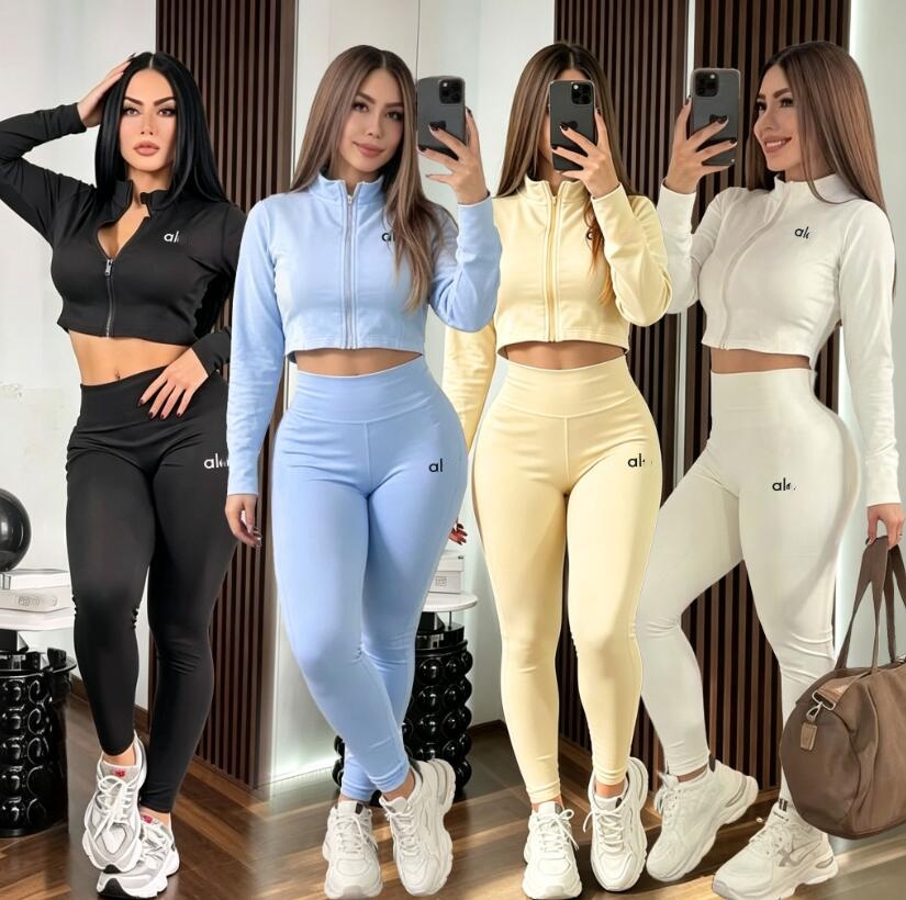 Sports brand Women's Tracksuits autumn/ winter product fashionable yoga elastic quick drying tight fitting sports jacket women's two-piece