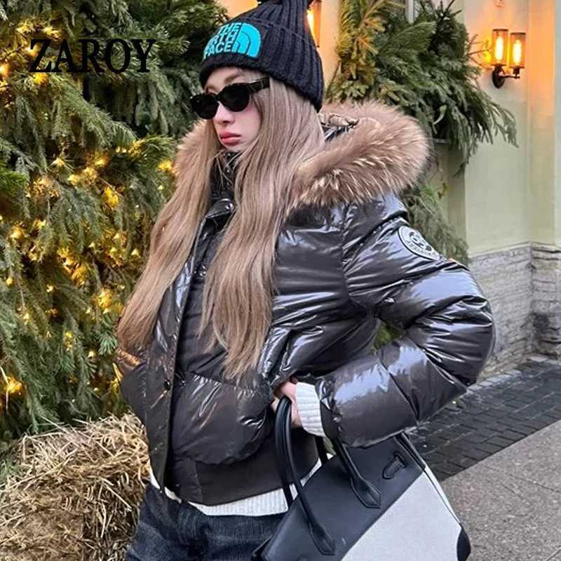 Women's Jackets ZAROY Faux Fur Hooded Cotton Puffer Jacket Women Winter Quilted Zipper Pocket Coat Y2K Retro Padded Parkas High Street Outerwea