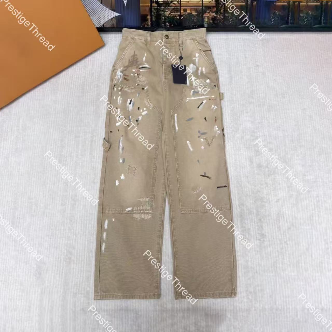 26 New Style Designer Men's Jeans - Splash Ink Washed Wide-Leg Work Pants, Pure Cotton Twill Canvas