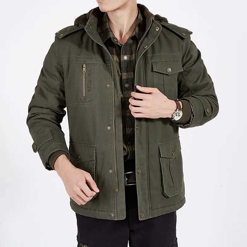 Plus Parkas Men's Size Down Fleece Military Bomber Jacket Men Spring Autumn Casual Multi-pocket Pilot Jackets Male Army Cargo Flight Mens Jacke