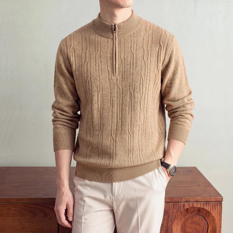 95% Sheep Wool Jumper Men Autumn Winter 5% Cashmere Sweater Long Sleeve Zipper Clothes Pullover Warm Tops