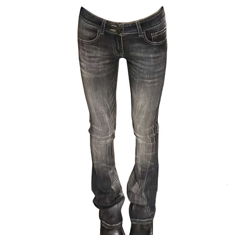 Women's Low Rise Jeans Flared Denim Pants Black American Retro Bootcut Jeans Korean Skinny Y2k Japanese Bell Bottom Jeans Y2k 260921