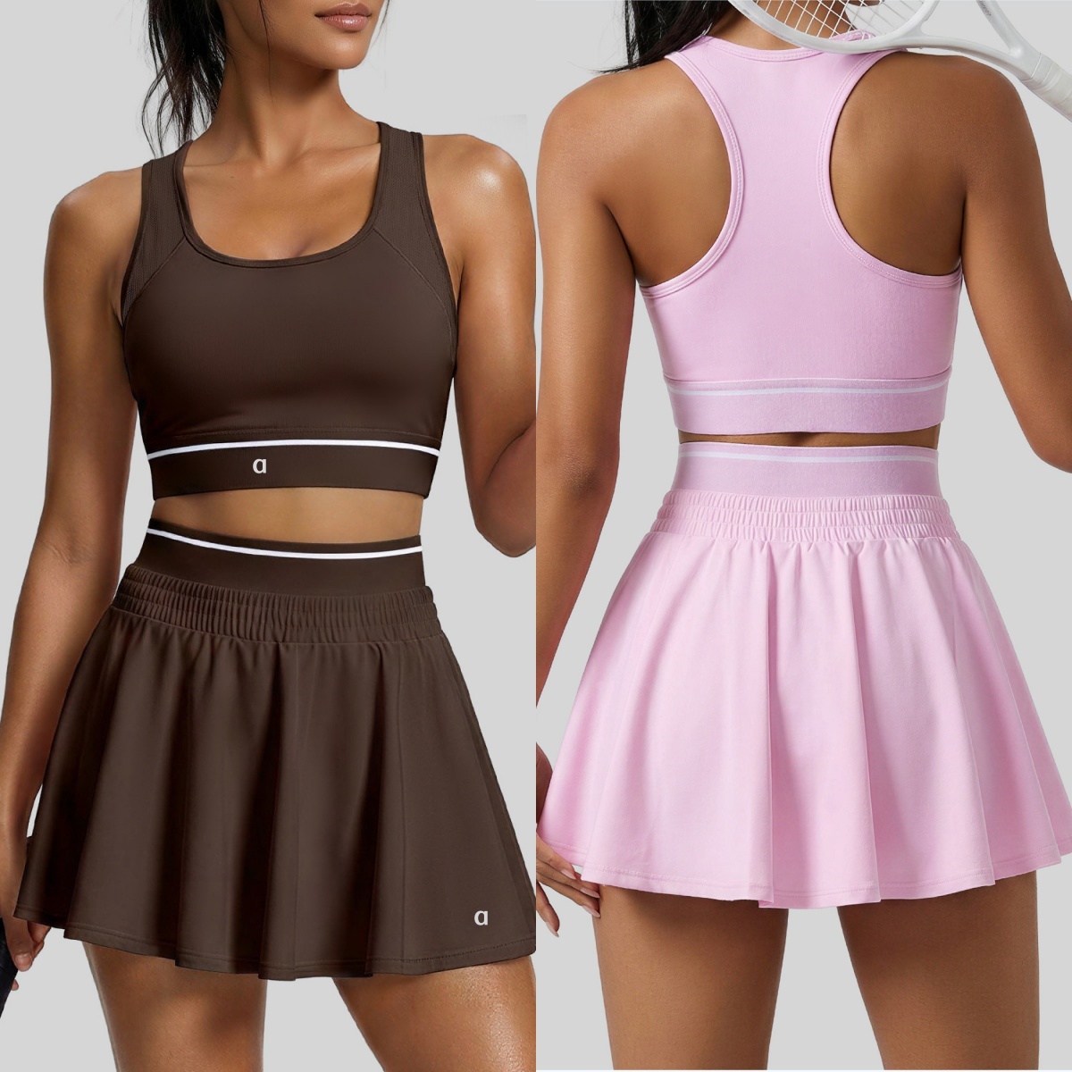 A2275 Gym Set Women's Tight-Fit Yoga Bra Women's High-Waist Tennis Dress Fitness Sports Skirt Breathable Fitness Suit with Built-In Chest
