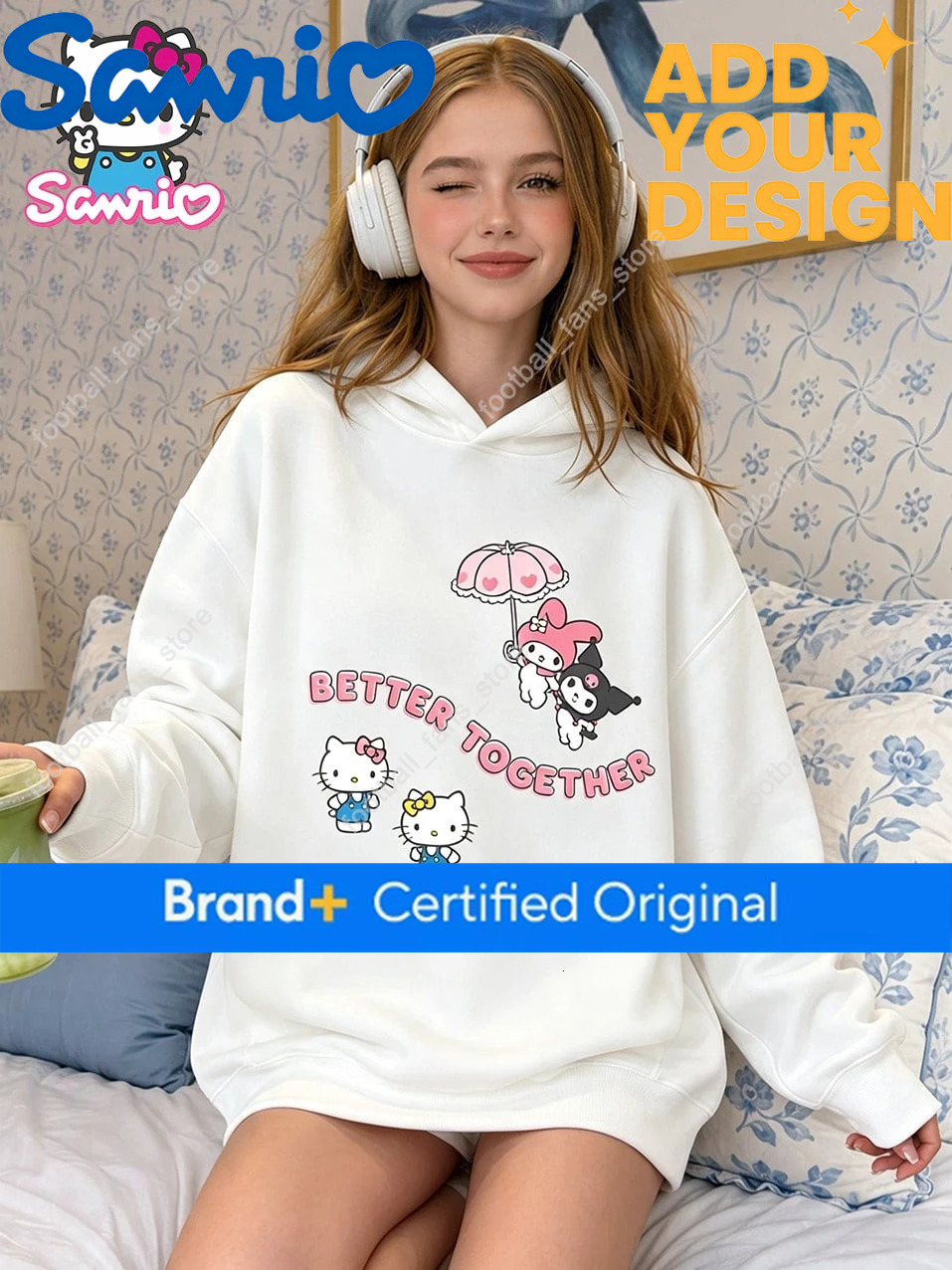 2026Cute Sanrio Friend Hoodie Hello Kitty Kuromi My Melody Printed Long Sleeved Hooded Sweatshirt Casual Streetwear Pullover 2e