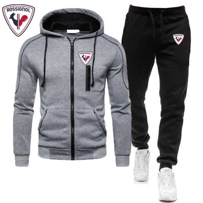 2025 Men's Tracksuits ROSSIGNOL autumn and winter men's new sportswear set warm casual hoodie with zipper suitable for fashionable outdoor