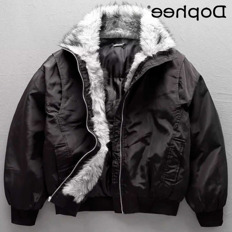 Faux Men's Down Parkas Fashion Fur Collar Parkas Men Women 2025 Winter New Loose Parkas Couple Trendy High-end Stand Collar Long Sleeve Down Co