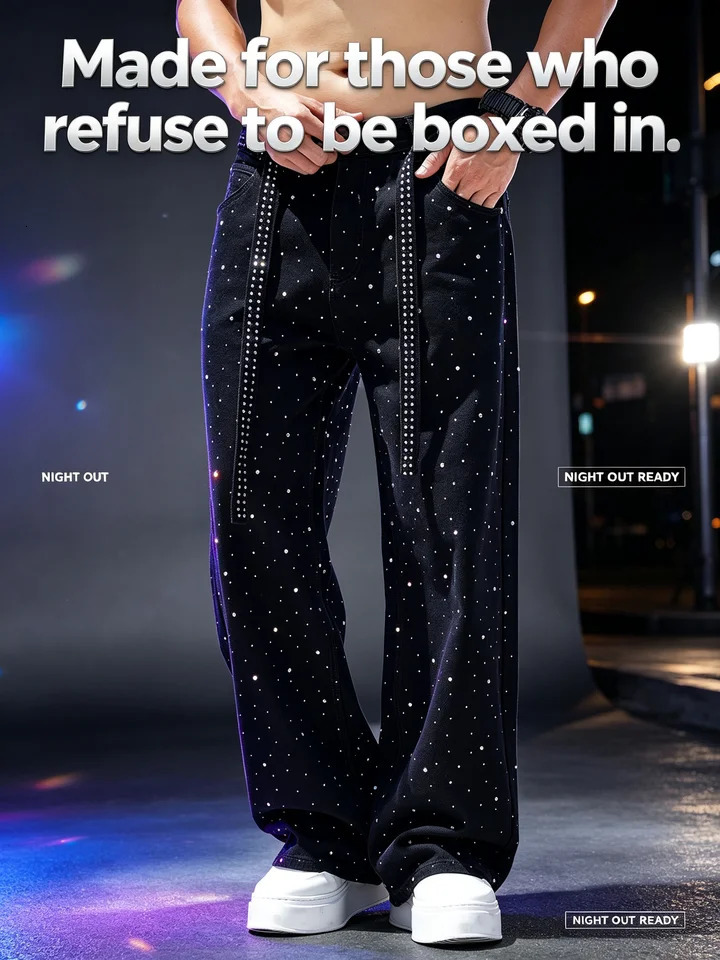 Men Y2K Baggy Jeans Vintage 2000s Street Swag Rhinestone Wide Leg Denim Pants Men High Quality Retro Downtown Casual Loose Jeans 260922