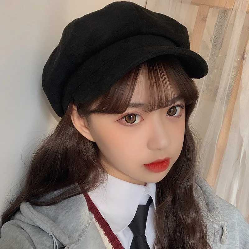 Hats Wide Bucket Brim Hats COKK Beret Hat Women Winter Octagonal Painter Cap Retro Keep Warm Newsboy Cap Casual Solid 7 Colors Soft N260921