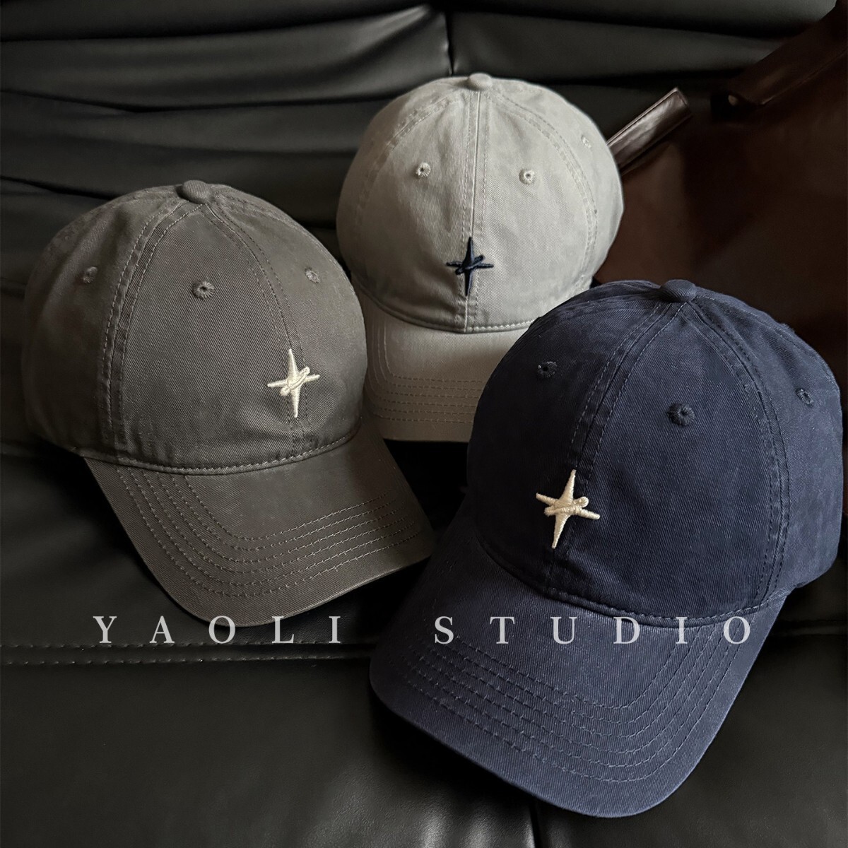 New Solid Color Four-Point Star Embroidery Simple Versatile Sunshade Baseball Cap Soft Top Couple Duckbill Hat 26L0922