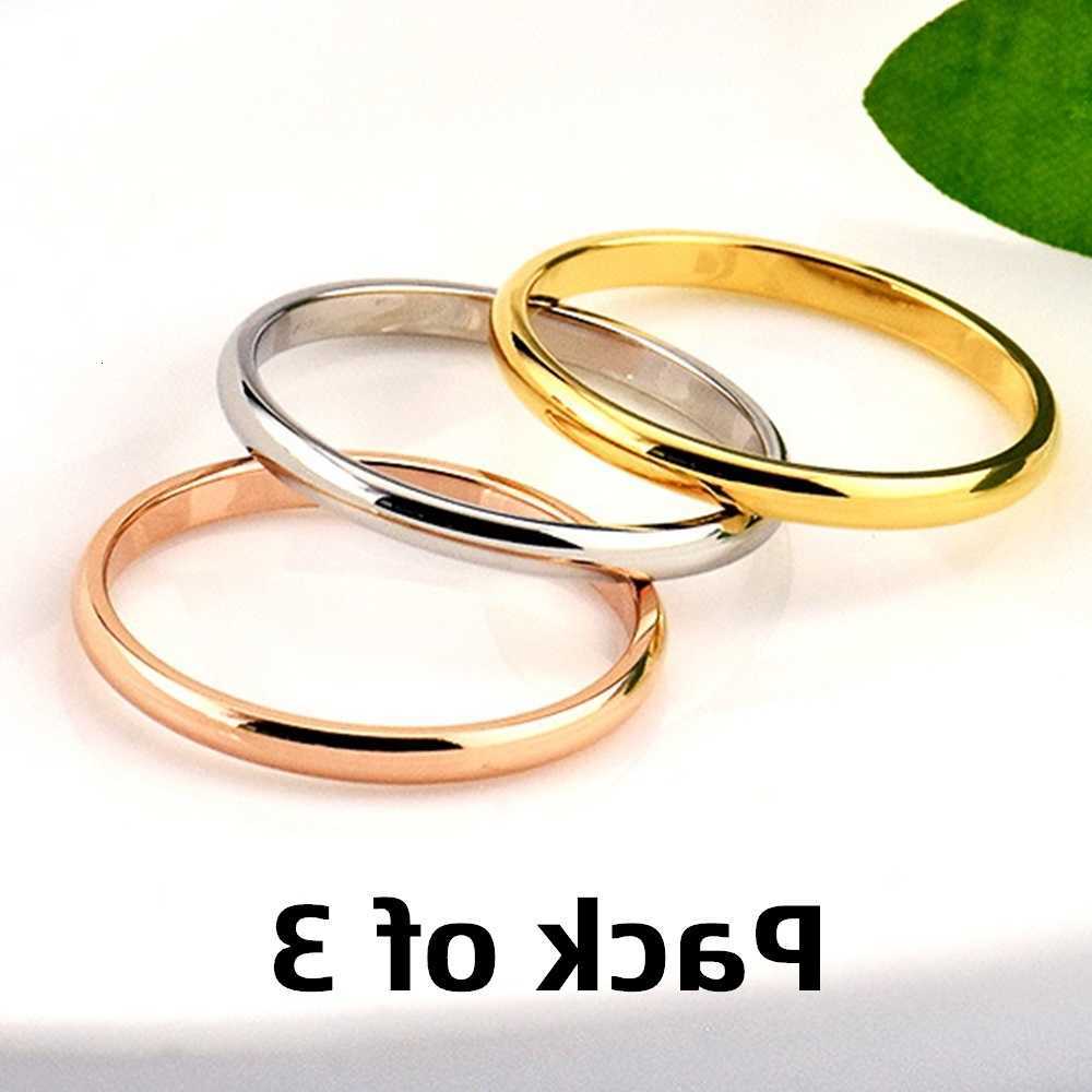 Pack Band Rings of 3 Simple 2mm Thin Small Mini Women Rings Rose Silver Gold Color Stainless Steel Fashion Jewelry size 3 4 5 6 7 8 9 10T260922