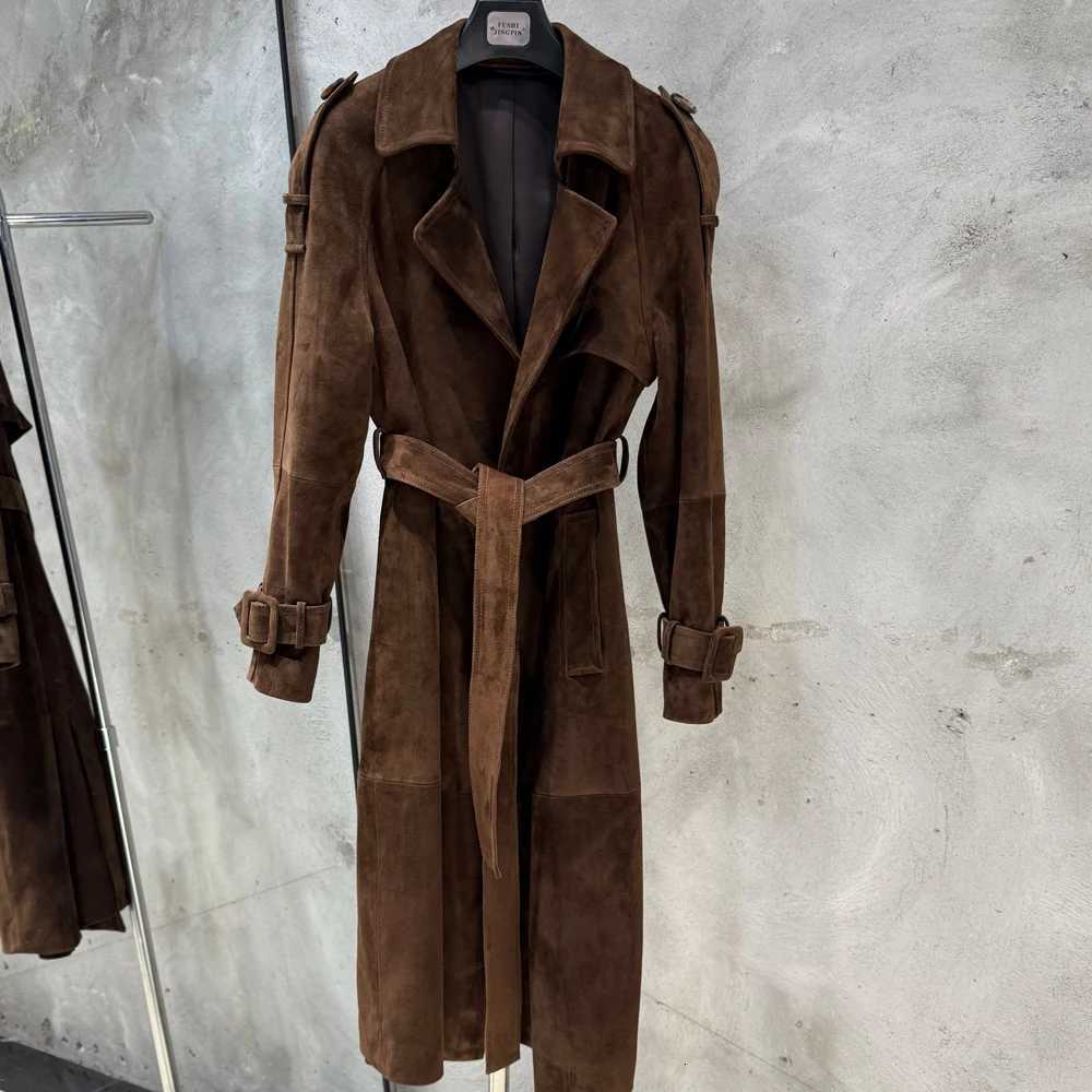 Faux Women's Leather Leather Real Sheep Leather Jacket For Ladies Elegant Real Suede Belted Coat Women Genuine Sheepskin Trench Coat C260921