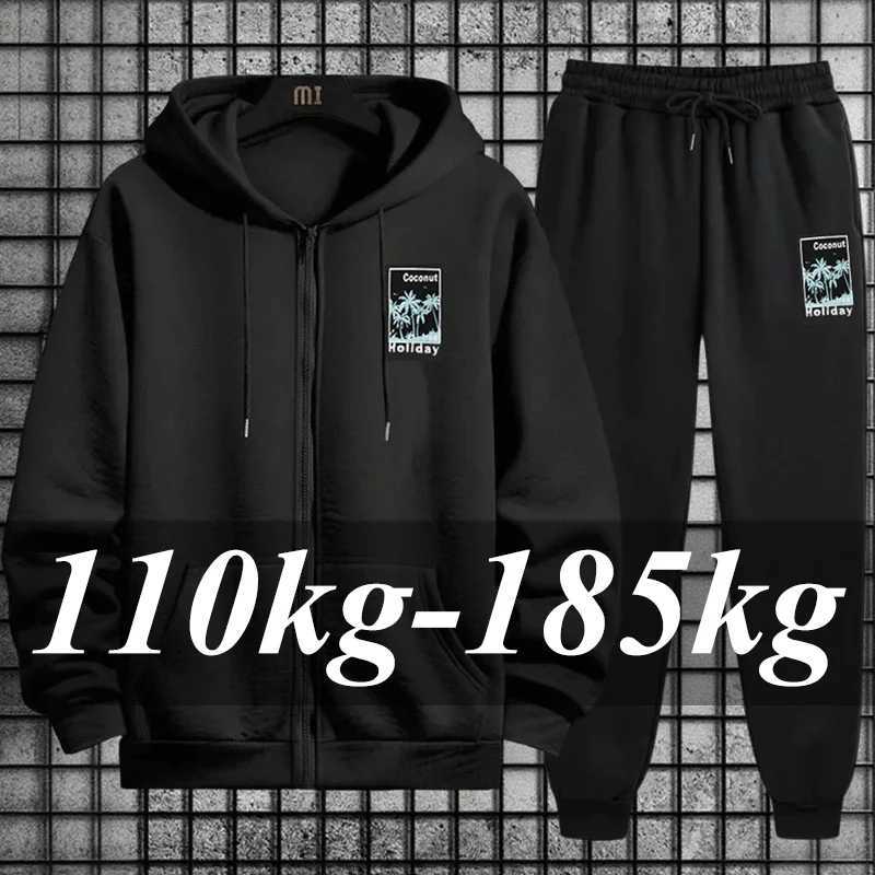 Plus Men's Tracksuits Men's Size Zipper Hoodies Sweatpants Streetwear Tracksuit Autumn Winter Sporty Outfits Fashion Print Coats Casual 2p