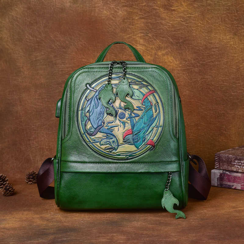 Zaino vintage in vera pelle Zaino stile donna Borse da viaggio in pelle di vacchetta primo strato Borsa a tracolla doppia in vera pelle di mucca fat