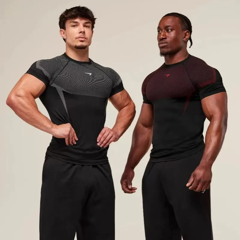 GYM Mens T-Shirts Gym Clothing Men Fitness American Vintage T shirt Oversized Cotton Round Neck Short Slve Sport Long-Sleeved Run Casual T shirt S-2
