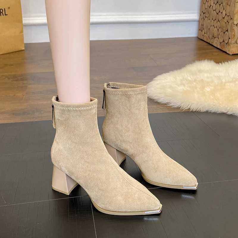 Designer Toe Pointed Boots Fashion Women Suede Ankle Boots Autumn Winter Ladies Elegant High Heels Short Botas Zapatos De Mujer J260922
