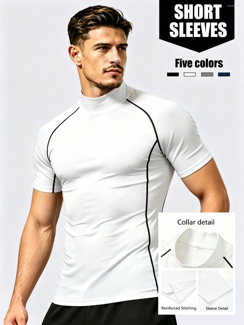 Men's Quick Dry Mock High Neck Short Sleeve Athletic Shirts Breathable Baselayer For Gym Running Training Sports Workout