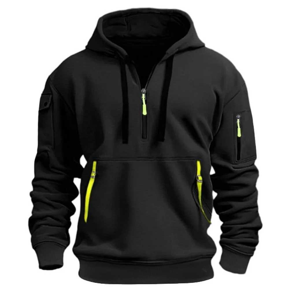 Men's Casual Sports Hoodie Spring Autumn Fashion Solid Color Long-Slved Pullover with Arm Pocket And Pull Rope plus Size S260922QJWG