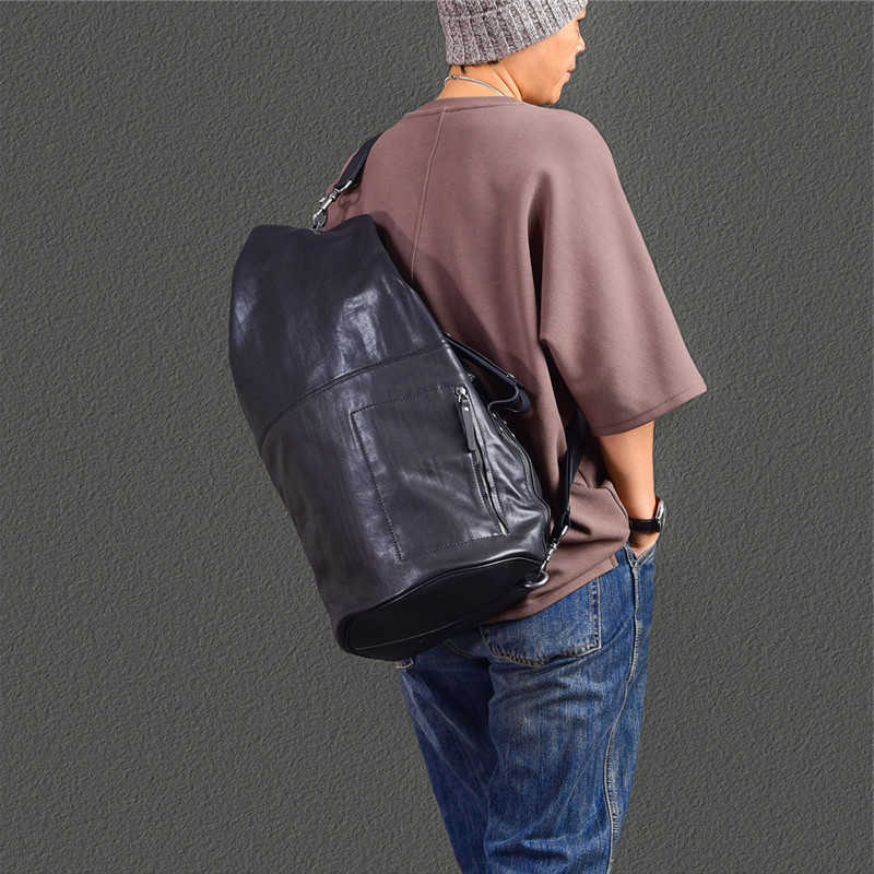 Style Outdoor Travel Genuine Backpack Leather Men's Black Multifunctional Backpack Casual Designer Cow Leather Large Capacity Crossbody Bag H26