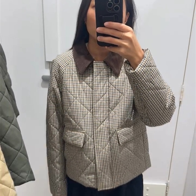 Women Lapel Collar Quilted Thin Puffer Jacket Long Sleeve Corduroy Lightweight Padded Coat Casual Autumn Outerwear y260915