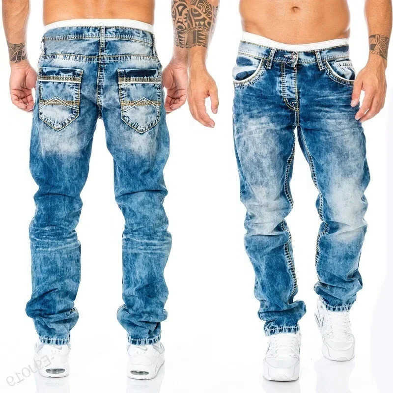 Ripped Denim Men Patchwork Skinny Wash Pencil Straight Pants Ankle Length Biker Mens Pockets Strtwear S260922U5SY